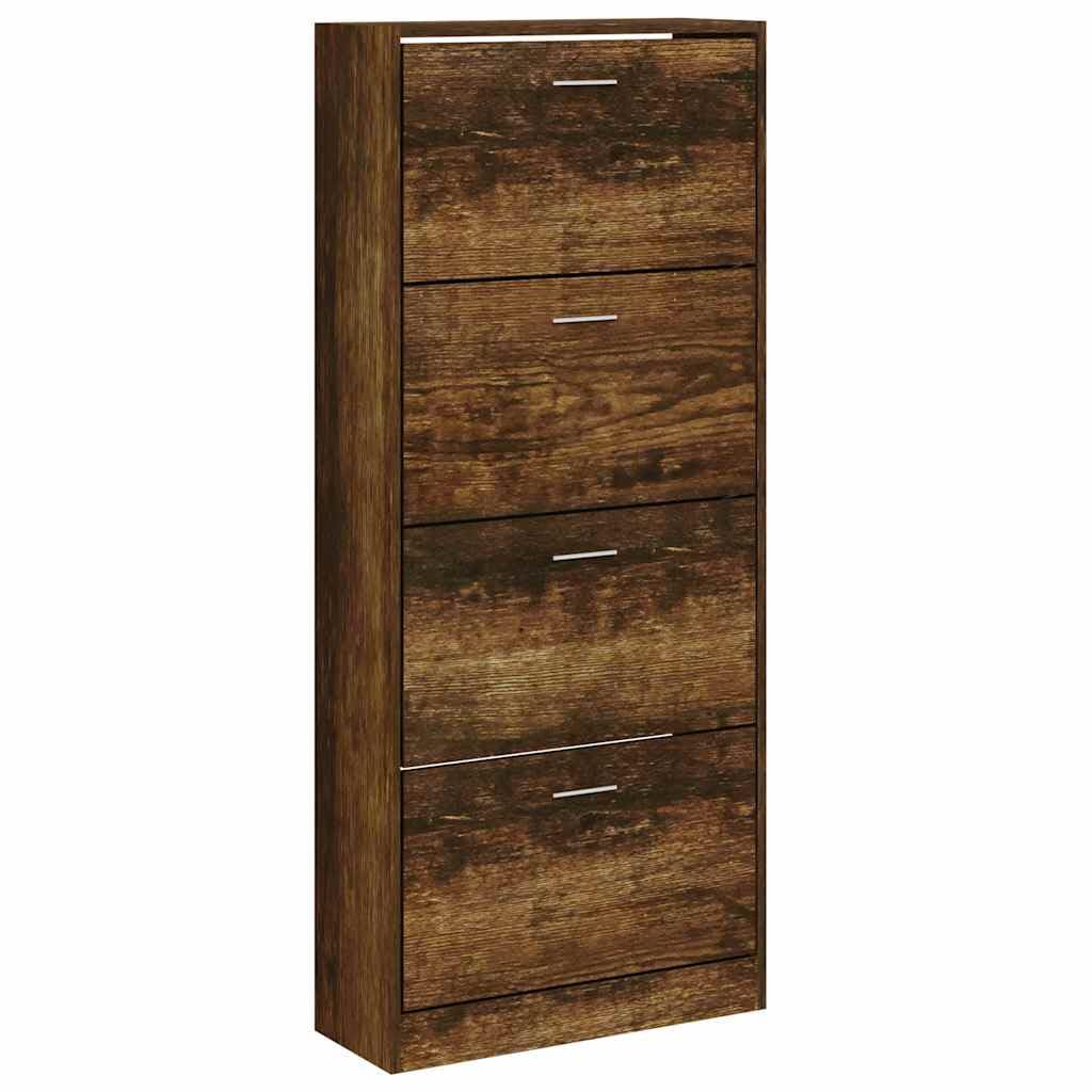 Armoire à chaussures chêne fumé meuble à 4 rabats pour l'entrée de 63 cm