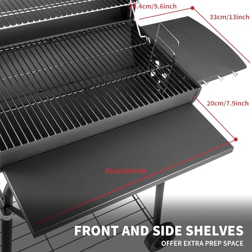 Holzkohlegrills Mit Deckel | Holzkohlegrill Grillwagen - Kohlegrill Griff, Grillrost und Thermometer, Smoker Grill Holzkohles Holzkohlegrill groß, BBQ Grill Gartengrill Holzkohle