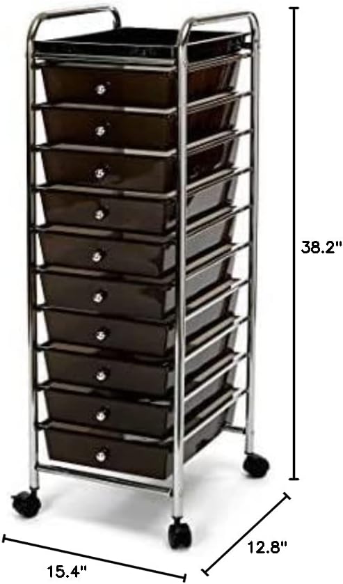 Seville Classics 10-Drawer Multipurpose Mobile Rolling Utility Storage Organizer with Tray Cart, Translucent Black