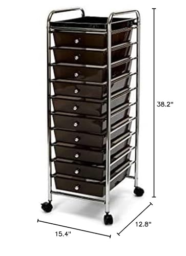 Seville Classics 10-Drawer Multipurpose Mobile Rolling Utility Storage Organizer With Tray Cart, Translucent Black #TOP11