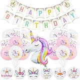 Diseño único: el juego de globos de unicornio es principalmente de color rosa y blanco, bellamente hecho, hermoso en color y juego de decoración de fiesta bellamente diseñado, muy adecuado para la decoración de la fiesta de cumpleaños de tu niña, cada producto tiene un patrón de unicornio exclusivo. Puedes imaginar la alegría de niños probando comida!