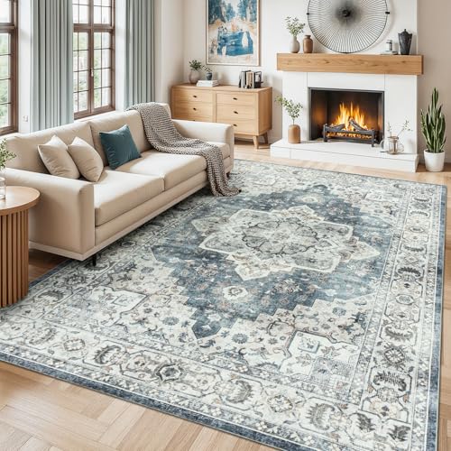 Lessymo 8x10 Vintage Medallion Rug for Living Room, Machine Washable