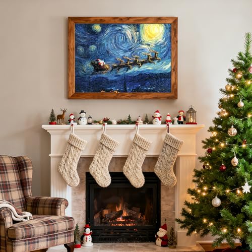 Rompecabezas Navideño de 500 piezas para adultos, Trineo de Santa y renos, 21 x 15 pulgadas con escena nocturna estrellada miniatura 4