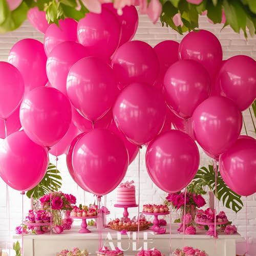 Image of AULE Latex Hot Pink Balloons 50 Pcs 12 inch Helium Party Balloons Fuchsia Happy Birthday Graduation Bridal Shower Gender Reveal Decoration