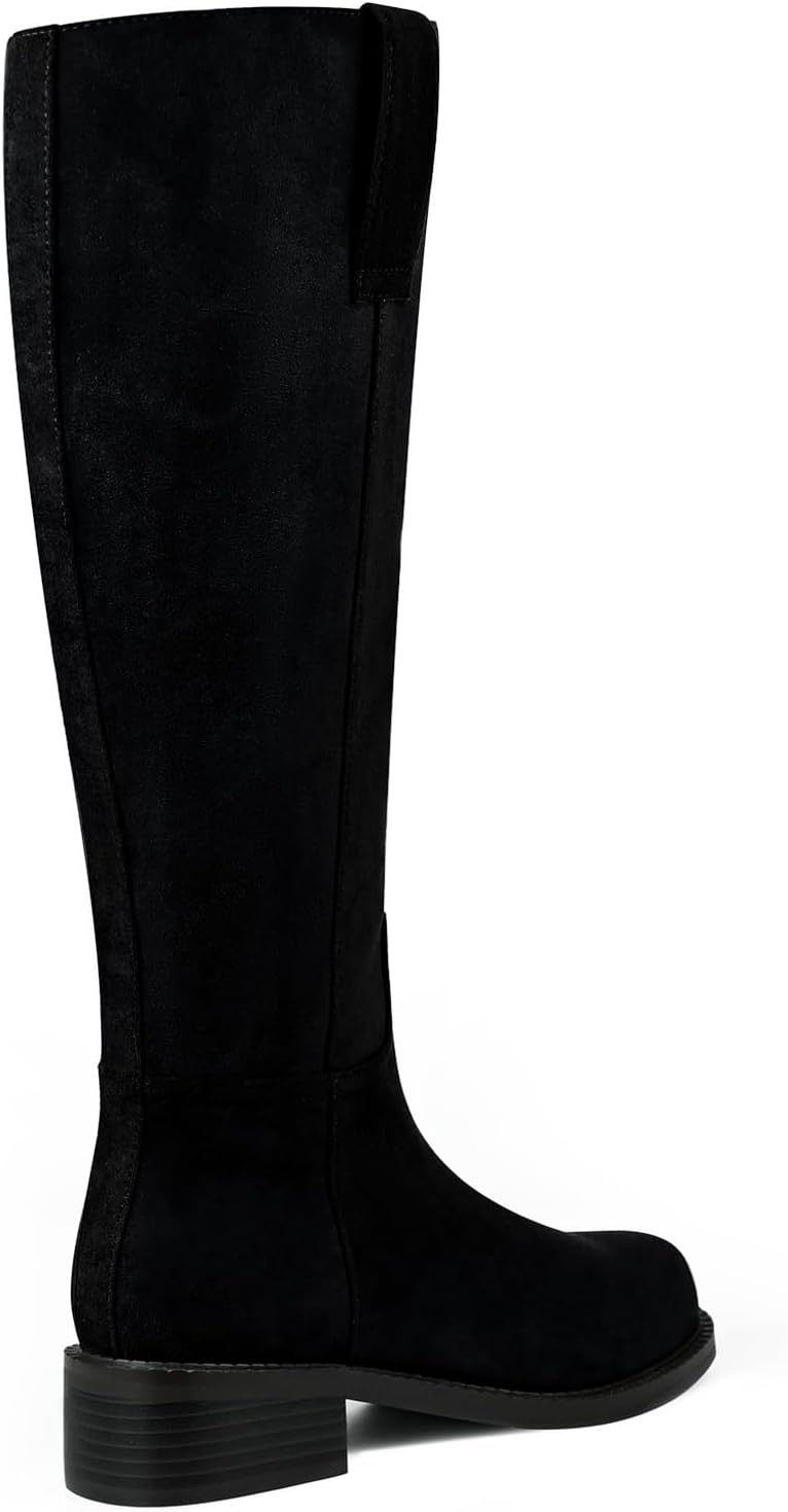 Knee High Boots Women Flat Low Heel Side Zipper Fall Winter Faux Leather Long Tall Riding Boots