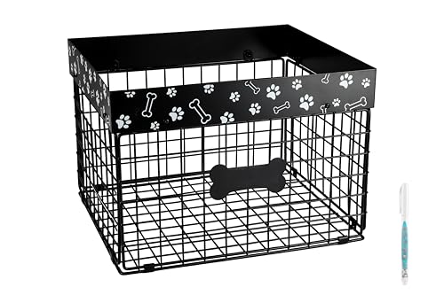 Lolytama Indestructible Dog Toy Bin, Metal Dog Toy Basket, Pet wire folding basket, Dog Toy Storage Personalized Large Dog Toy Basket, Chew-Proof Pet Supplies Holder for Living Room, Black