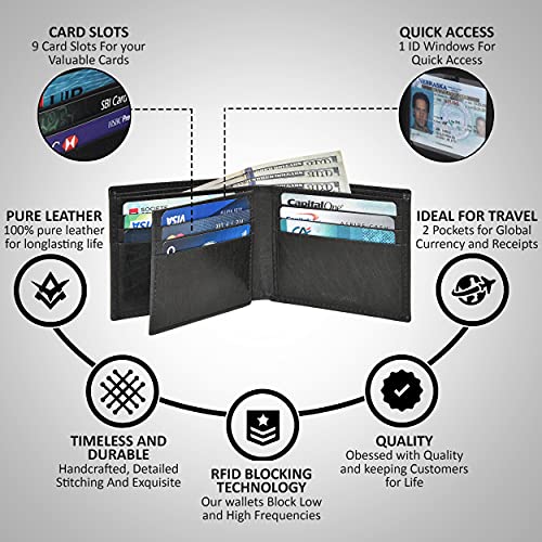 Handmade RFID Leather Bifold Wallets For Men in Multiple Colors offering 9 Cards and 1 ID Slots4