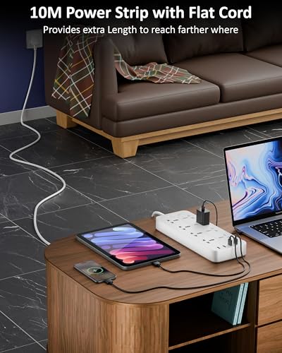 Image of FEDUS Surge Protector, 8 Universal Sockets with USB Port Type A & C, 10 Meter 32 Feet Long Cable, Extension Board Cord, Automatic Overload Protection, Fireproof Power Strip Switch Board, Spike Guard