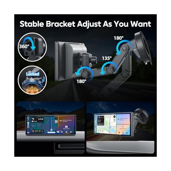 10.26" Wireless Apple Carplay Screen for Car, Secure Strong Bracket, Portable Apple CarPlay& Android Auto Car Stereo with GPS Navigation, Bluetooth, Mirror Link, Voice Control,Fits All Vehicles