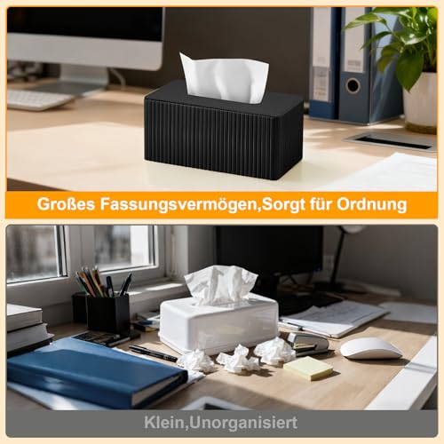 Kosmetiktücherbox Taschentuchbox aus PU Leder: Modern Taschentuchspender für Hausfrau Büroangestellter-Rechteckige Tissue Box mit Magnetabdeckung für Wohnzimmer Büro-Geschenke für Geburtstag(Schwarz)