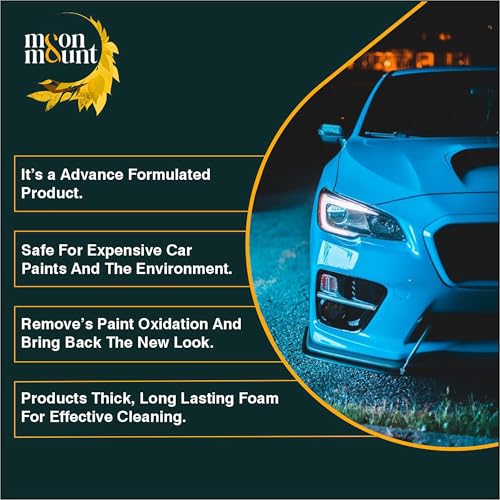 Image of Moon & Mount Car Wash Shampoo 1L | Lemon | pH 7.0 | Ceramic & PPF Safe 90%+ foam in hard water. 4-min panel cling. 160+ washes at 30ml. Foam cannon & bucket. Matte safe. Bike & SUV compatible.
