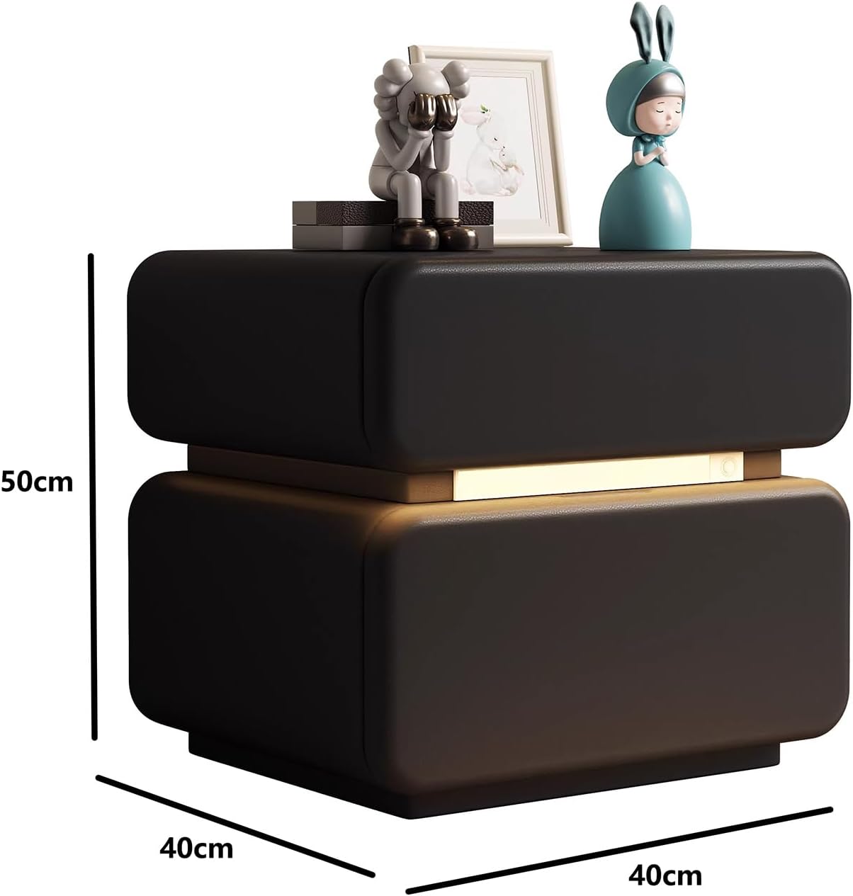 Modern Nightstand with 2 Storage Drawers Solid Wood Bedside Table Pre-Assembled Nightstand Slim Bedside Table for Small Spaces, Living Room, Bedroom,Dark Grey,40x40x50cm