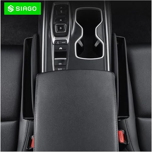 Image of SIAGO Car Seat Gap Filler Organizer | Premium PU Leather Storage Box for Phone | Car Accessories for Keys, Cards & Coins | Universal Fit for Cars, SUVs & Trucks (Black) (SIA133)