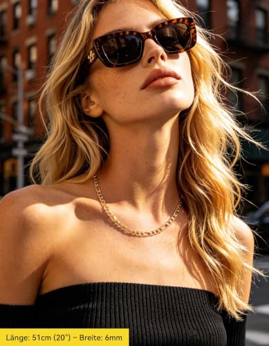 Foto von ChainsHouse Gold Choker Kette Damen Figarokette 6mm Goldene Figaro Halskette für Frauen Edelstahl Gliederkette 36cm Mädchen Vergoldet Figaro Kette 4mm Punk Halsschmuck Modeschmuck