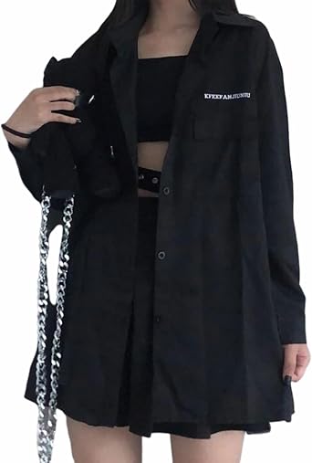 Gothic Suit Summer All-Match Black Loose Shirt Tops Women Fashion Two-Piece Goth Skirt Harajuku Style Punk