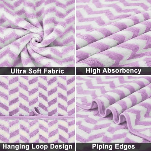 Image of LUXE HOME INTERNATIONAL Microfibre Bath Towel Chevron Pattern Super Absorbent Quick Dry Lightweight Soft Towels for Kids Boys Girls Adults 70x132cm Lavender Pack of 1