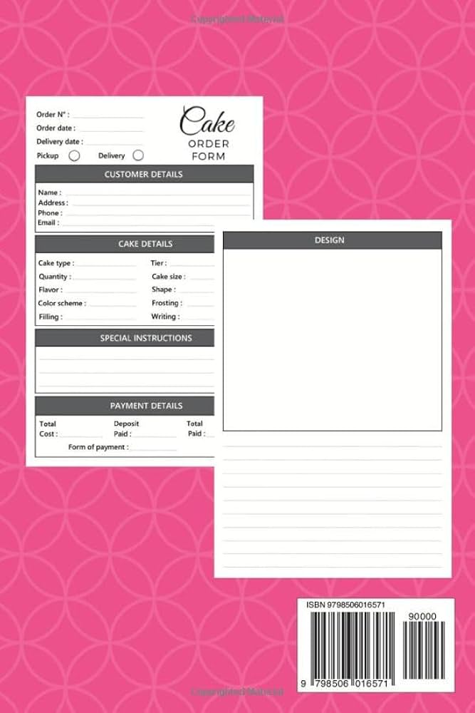 CAKE ORDER FORM: Purchase Record Journal | Cake order form book | Order log book small business | Ideal for home-based cake business & small/professional bakery: LOG's, ADAM's SIMPLE: 9798506016571: Amazon.com: Books for Free Printable Cake Order Form Template