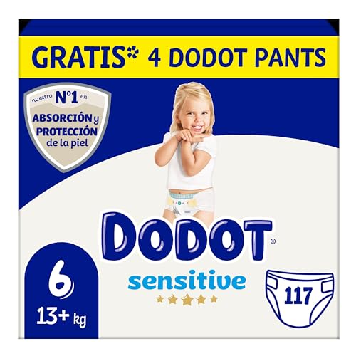 Dodot Bebé Sensitive Pañales, Talla 6, +13 kg, 117 Pañales y 4 Pa...