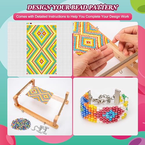 PP OPOUNT Adjustable Bead Loom Kit, Wood Loom Beading Supplies with Detailed Instructions, Practical Jewelry Making Accessories, Beading Loom Kits for Adults Jewelry Making Bracelets Belts by PP OPOUNT - Image 4