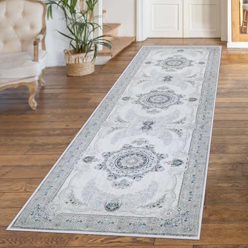 JOJOSEE Carpet Runners, 65x180cm Hallway Runner, Washbale Rugs for Hallway Non Slip Kitchen Runner Rug Low Pile for Kitchen Entryway Laundry Living Room (Grey Pattern, 65 x 180 cm)