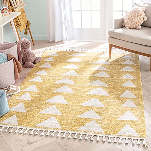 Image of Well Woven Tango Yellow Geometric Triangle Pattern Stain-Resistant Area Rug 5x7 (5'3" x 7'3")