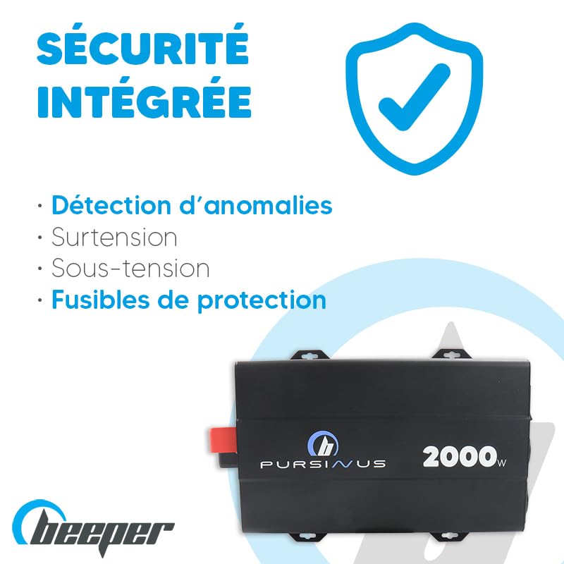 Convertisseur Pur Sinus 600W Beeper PS-HP600-12V vers 220V avec écran LCD - 5