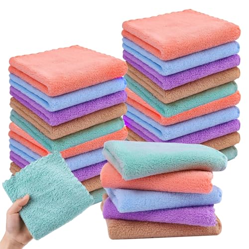 Hiuyavy Flannel Face Cloth 12PCS Soft Face Towels 30x30CM Squares Wash Flannels Reusable Microfibre Face Cloth for Washing Face(6 Colours)