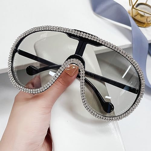 Oversized One Piece Sunglasses For Women Men Fashion Rhinestone Sun Glasses Large Frame Diamond Eyewear UV400 Shield Goggles4