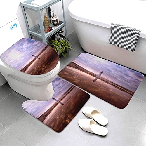 Leuchtturm Reflection In The Sea Print Rug Mats Pads Badvorleger Badezimmerteppich Set 3 Stück + Konturteppich + Toilettendeckelbezug – Bild 3