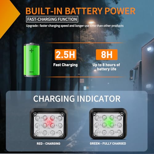 Image of Nilight 12LED Magnetic Wireless Trailer Lights 2PCS White | Rechargeable Portable Hazard Beacon Warning Light Emergency Strobe Light for Trucks Trailers Vehicles Cars Bus Surface Mount