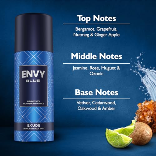 Image of Envy Exude Deodorant For Men - 165 ML Each, Pack of 2 | Long Lasting Deodorant