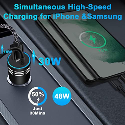 Andhot 48W Super Fast Car Charger Usb C Rapid Android Car Adapter With 30W Built-In Type C Fast Charging Cable For Samsung Galaxy S24 S23 Ultra S22 S21 S20 Fe A15 A14 A54 A53 A23 A13 A03S A12 A32 S9 Z Flip6 thumb #1