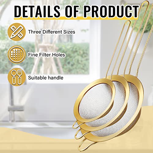 Norme RUX-NORME-71 5 Quart Stainless Steel Gold Colander And 3 Pcs Gold Fine Mesh Strainer thumb #6