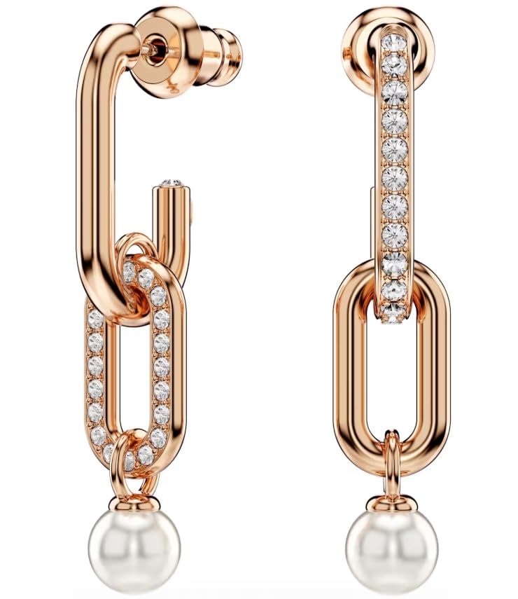Constella drop earrings Crystal pearl, Round cut, White, Rose gold-tone plated