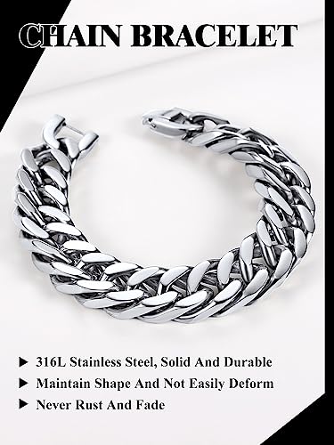 Richsteel Men's 316L Stainless Steel Link Chain Miami Cuban Bracelet 8.2 Inch #TOP2