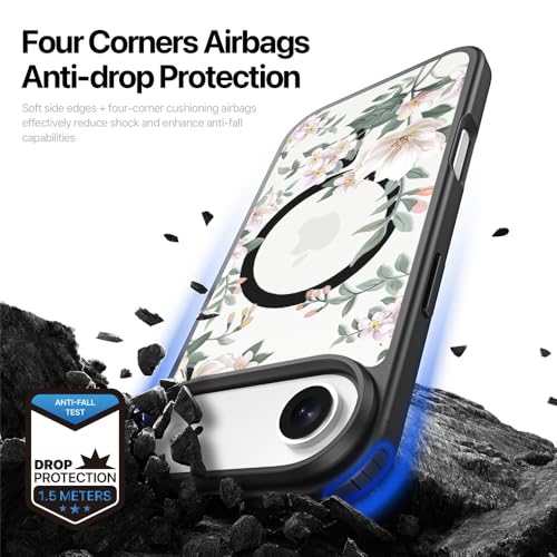 Image of VONZEE Back Cover Case Compatible with iPhone 17 Air Case, Luxury Retro Flowers Floral Clear for Magnetic Wireless Charging Case Shockproof PC+TPU Cute Glossy Shiny Cover for Girls Women, 6.6'' Black