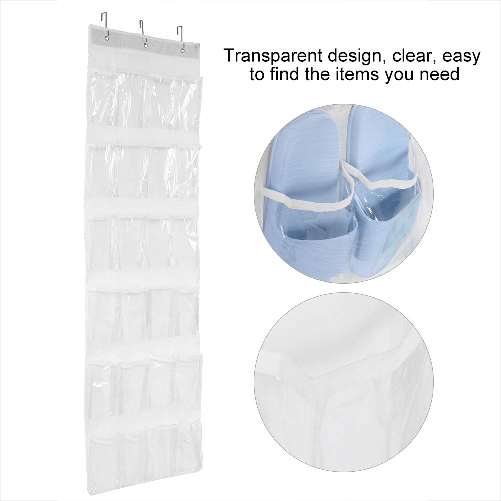 Ymiko Shoe, Hanging Shoe with Large Capacity 24 Pockets Hanging Transparent Shoes Bags Over The Door for Door, Cabinets and Other Places