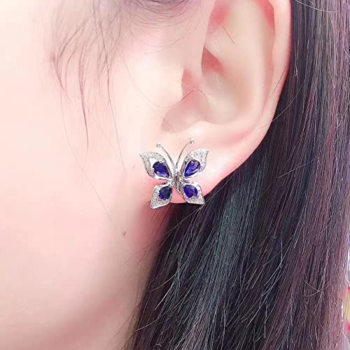 Full Diamond Butterfly Dancing Earrings Temperament Fashion Imitation Natural Sapphire Zircon Butterfly Platinum Plated Sterling Silver Cubic Zirconia Bow Engagement Ring czc302 (Rose Gold)