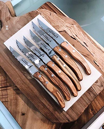 Claude DozormeLaguiole Steak Knives Olive Handle Berlingot Set of 6 in a Presentation Box