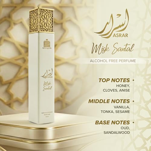 Image of Adilqadri Asrar Misk Santal 50ml Perfume for Men and Women - Non-Alcoholic with Honey, Sandalwood, Vanilla & Agarwood - Long Lasting Warm Musky Fragrance