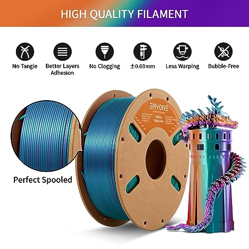 Image of ERYONE Silk Tri Color PLA Filament 3D Printer 1.75mm + /- 0.03mm, Multicolor Filament Tricolor PLA 1KG(2.2lbs) Cardboard Spool, Purple&Blue Purple&Burnt Orange