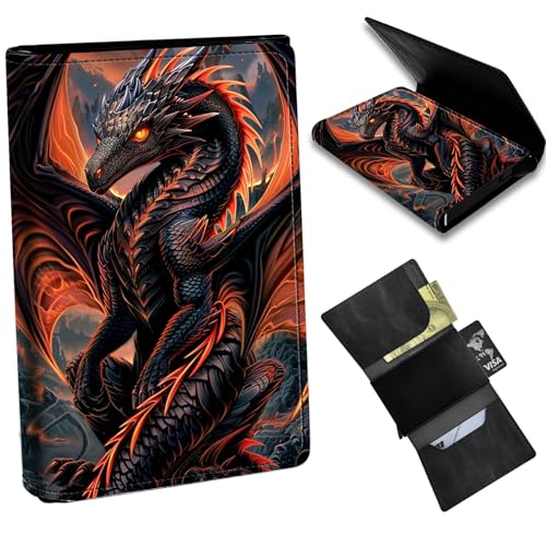 Red Dragon Minimalist Wallet for Men, Pop Up Card Case Wallet for Women, PU Leather Automatic Credit Card Holder Metal Money Clip Wallet RFID Blocking Bifold Pocket Wallet