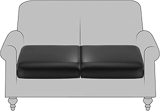 YISUN PU Leather Couch Cushion Cover, Waterproof Stretch Sofa Cushion Slipcovers, Faux Leather RV Chair Seat Covers, Loveseat Cushion Cover Replacement Chair/Furniture Protector, 2Pcs(Black)