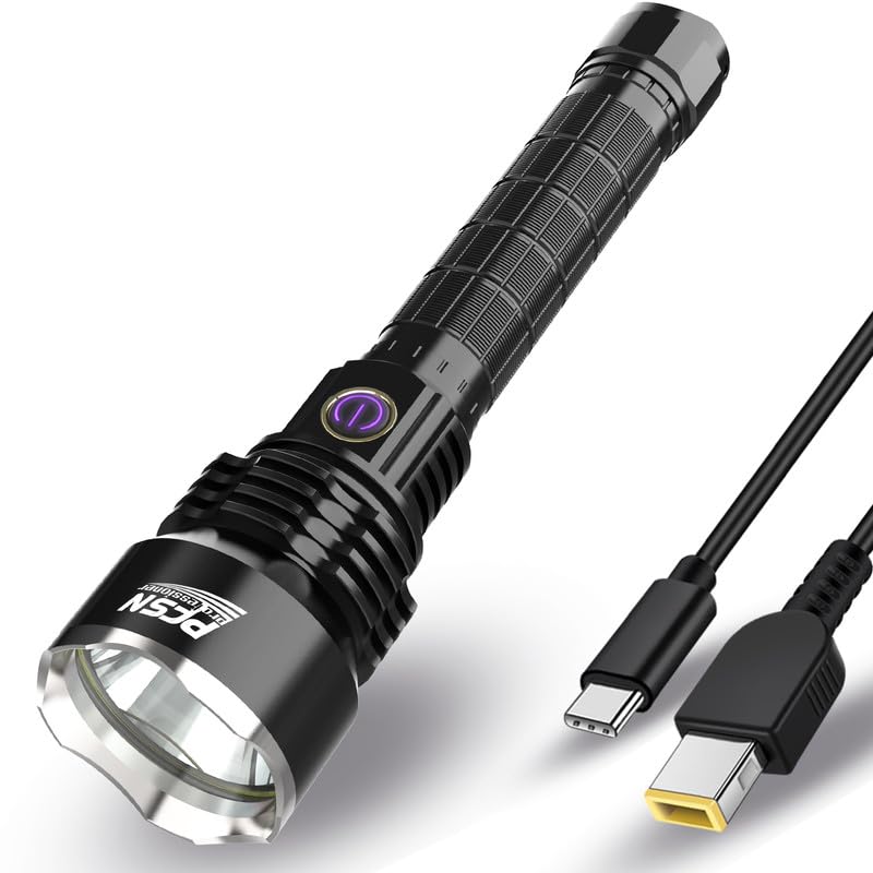 Brightest Rechargeable Flashlights High Lumens - PFSN Super Bright Tactical Flashlight IPX65 Waterproof, 400M Long Throw, 20Hrs Lasting, Best Powerful LED Flash Light for Camping Hiking Hunting