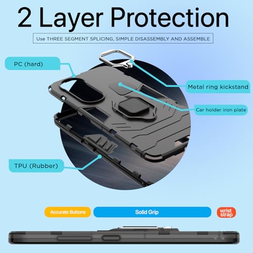 Image of Pikkme D5 Tough Armor Bumper Case | 360 Protection Case | Ring Holder Stand Back Cover for Vivo V40 5G / V40 Pro 5G / T3 Ultra 5G (Black)