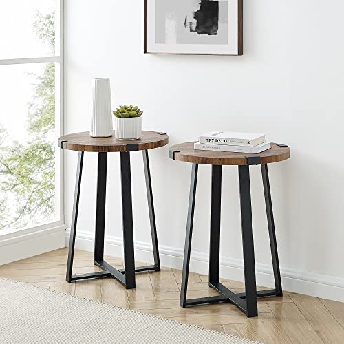 Walker Edison Anastasia Modernes 2-teiliges Tisch Metall-Wickeln, X-Basis, Akzent-Set, Holzwerkstoff Legierter Stahl, Rustikale Eiche, Set of 2 Cover