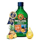 Moller’s ® | Aceite de hígado de bacalao | Complemento dietético con omega-3 EPA, DHA y vitaminas A, D y E | Sabor Tutti Frutti | 250 ml