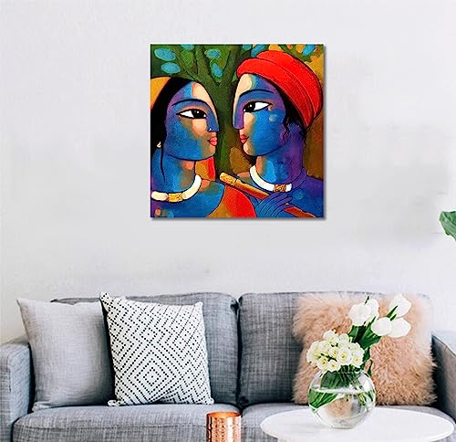 Image of Tamatina Religious Art Canvas Painting | Radha Krishna| God Unframed painting for Home decor|size - 13X13 Inches.350