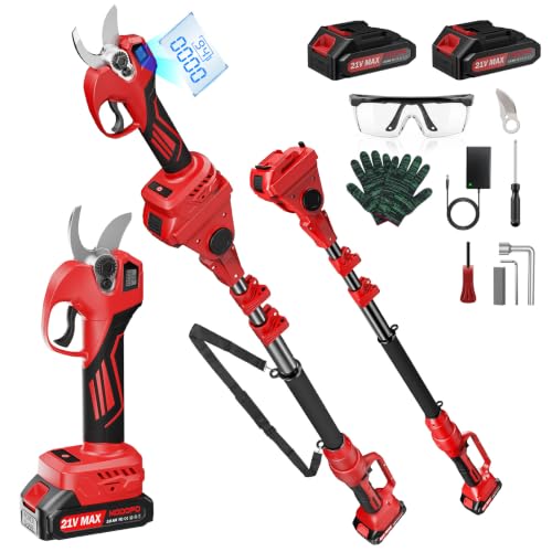 Image of 2-in-1 Electric Pruning Shears Cordless with Pole, 2.1 inch Cutting Diameter Pole Pruning Shears, Brushless Motor, Extra Blade, 2 * 2Ah Batteries, 2 Modes Adjustable Pruning Shears for Tree Flower