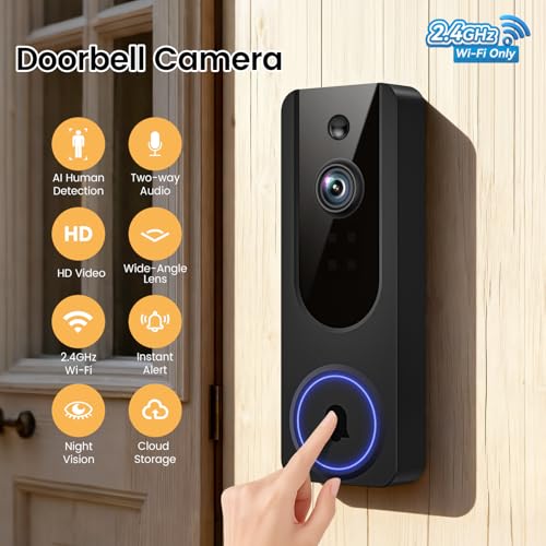 1080p WiFi Video Doorbell Camera Wireless, Battery Powered, AI Human and Motion Detection, 2 Way Talk, Night Vision, Clo - Additional View